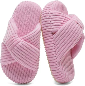 IceUnicorn Girls Slippers Kids Cute Corduroy Bow Crossbands Slide Slipper Toddler Memory Foam Open Toe House Shoes for Indoor & Outdoor