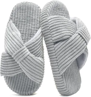 IceUnicorn Girls Slippers Kids Cute Corduroy Bow Crossbands Slide Slipper Toddler Memory Foam Open Toe House Shoes for Indoor & Outdoor