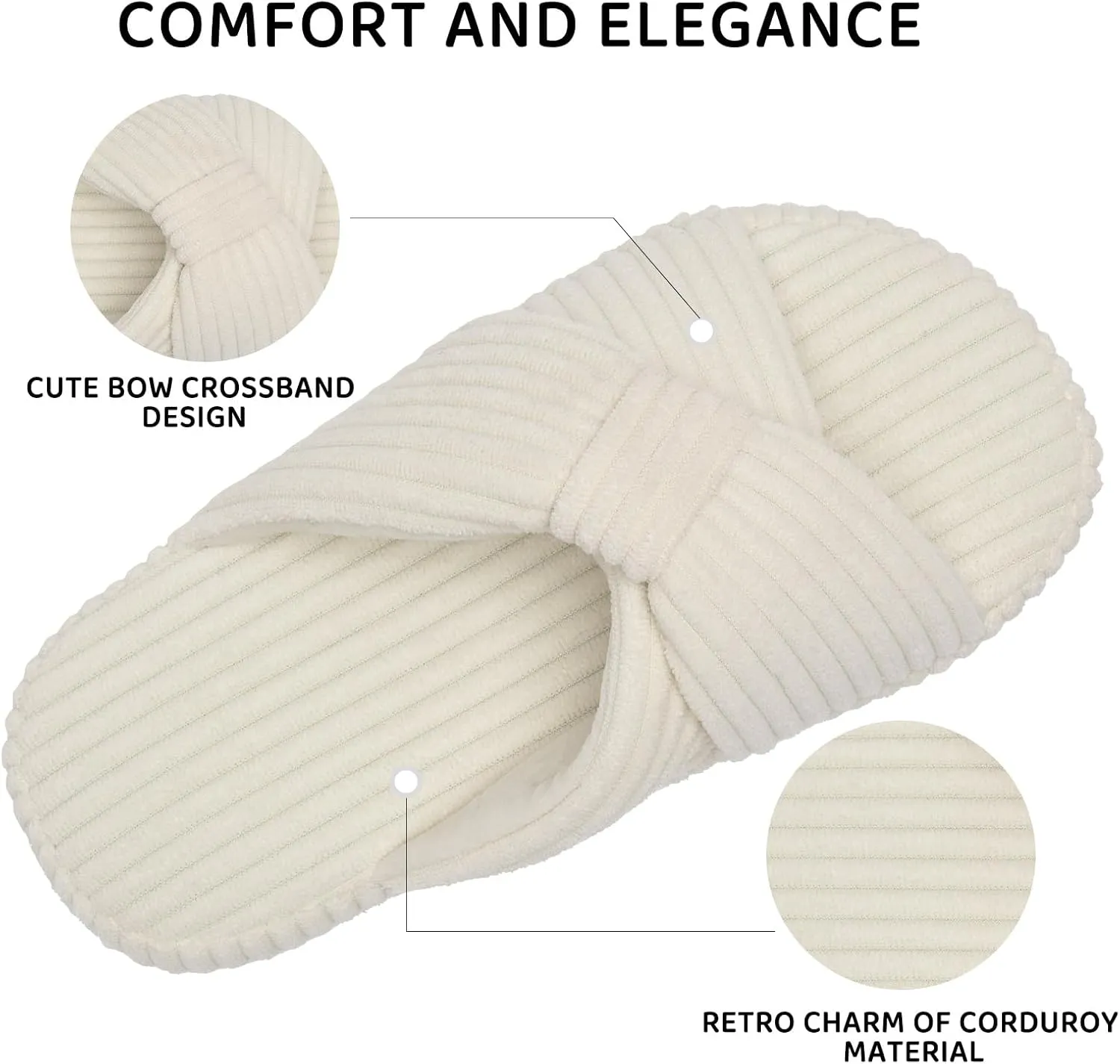 IceUnicorn Girls Slippers Kids Cute Corduroy Bow Crossbands Slide Slipper Toddler Memory Foam Open Toe House Shoes for Indoor & Outdoor