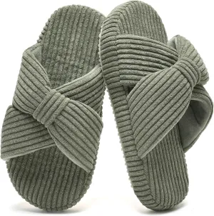 IceUnicorn Girls Slippers Kids Cute Corduroy Bow Crossbands Slide Slipper Toddler Memory Foam Open Toe House Shoes for Indoor & Outdoor