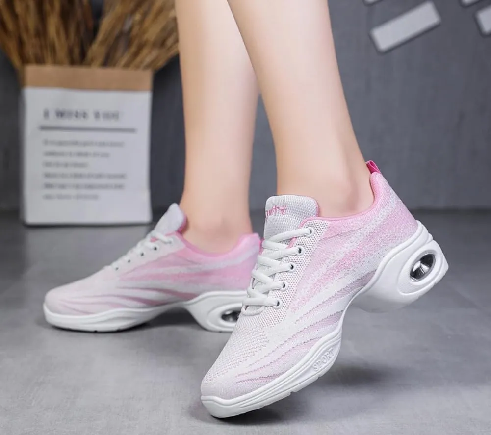 Jazz Dance Shoes with Split Sole Design Air Cushioned Lace-Up Sneakers for Professional & Walking Dance Lightweight Platform Shoes US 5-8