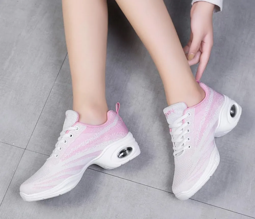Jazz Dance Shoes with Split Sole Design Air Cushioned Lace-Up Sneakers for Professional & Walking Dance Lightweight Platform Shoes US 5-8
