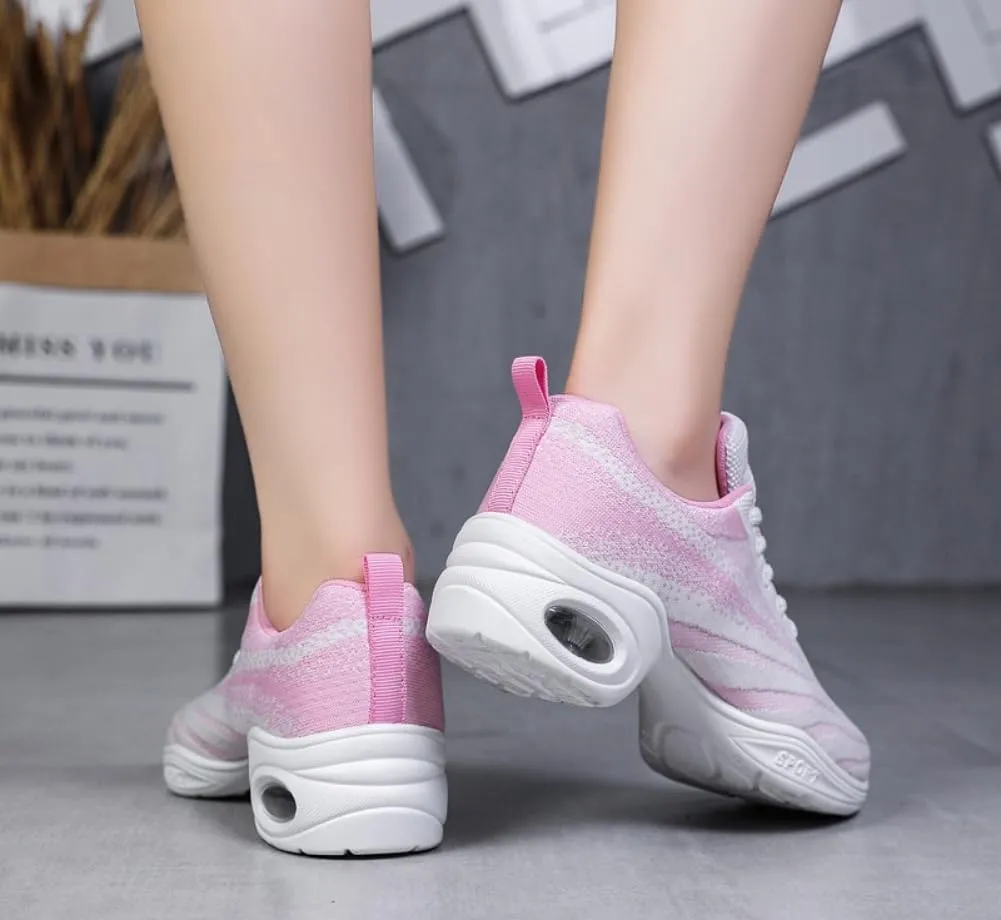 Jazz Dance Shoes with Split Sole Design Air Cushioned Lace-Up Sneakers for Professional & Walking Dance Lightweight Platform Shoes US 5-8