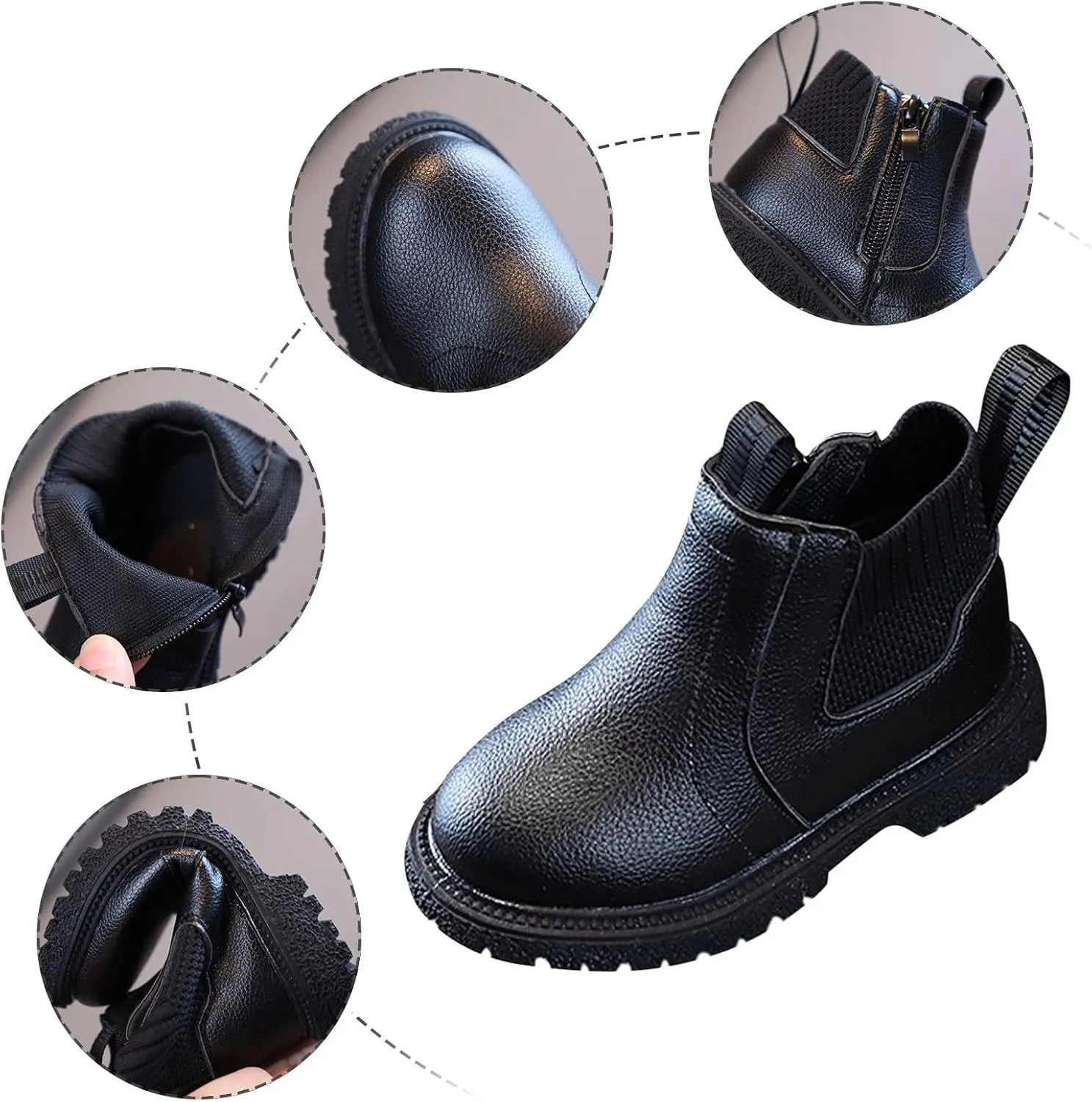 Kids Girls Ankle Bootie with Side Zipper Dress Boot Youth Toddler Waterproof Outdoor Fall Booties Leather Shoes
