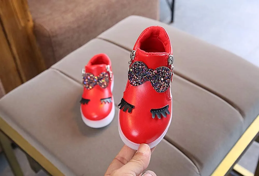 Kids LED Light Up Shoes Crystal Bowknot Boots Shiny Low-Top Sneakers for Boys Girls Child Unisex