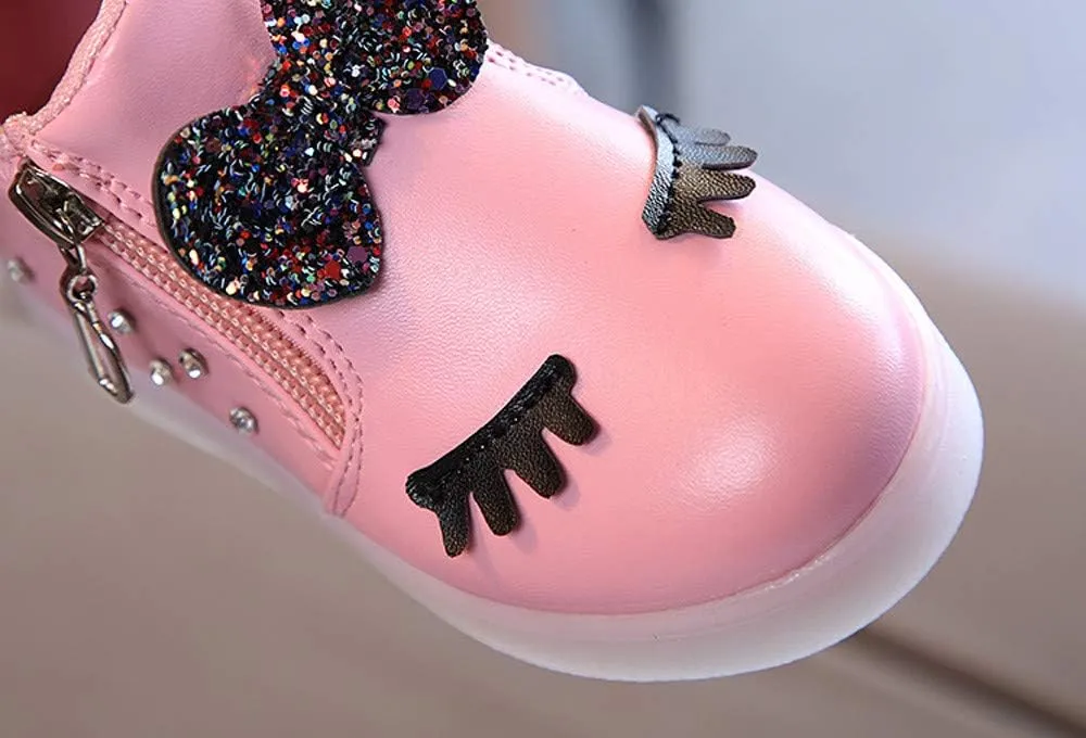 Kids LED Light Up Shoes Crystal Bowknot Boots Shiny Low-Top Sneakers for Boys Girls Child Unisex