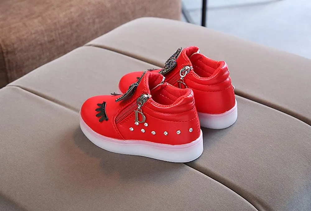 Kids LED Light Up Shoes Crystal Bowknot Boots Shiny Low-Top Sneakers for Boys Girls Child Unisex