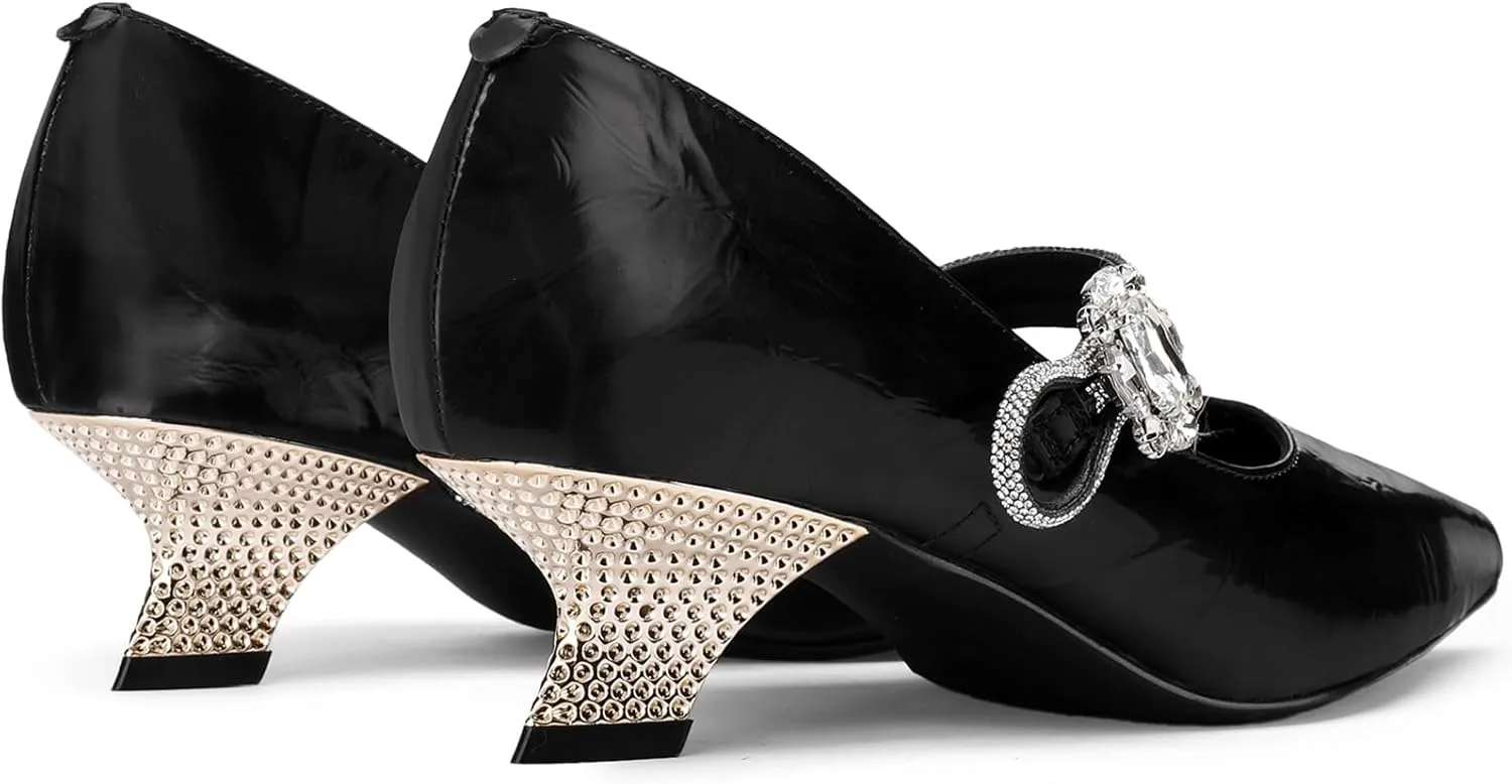 Kitten Heels Low Heels for Women Pointed Toe Pumps Rhinestone Crystal Closed Toe Dressy Comfortable Sexy Elegantes Wedding Slip On Formal Prom Sparkly 1 Inch Shoes