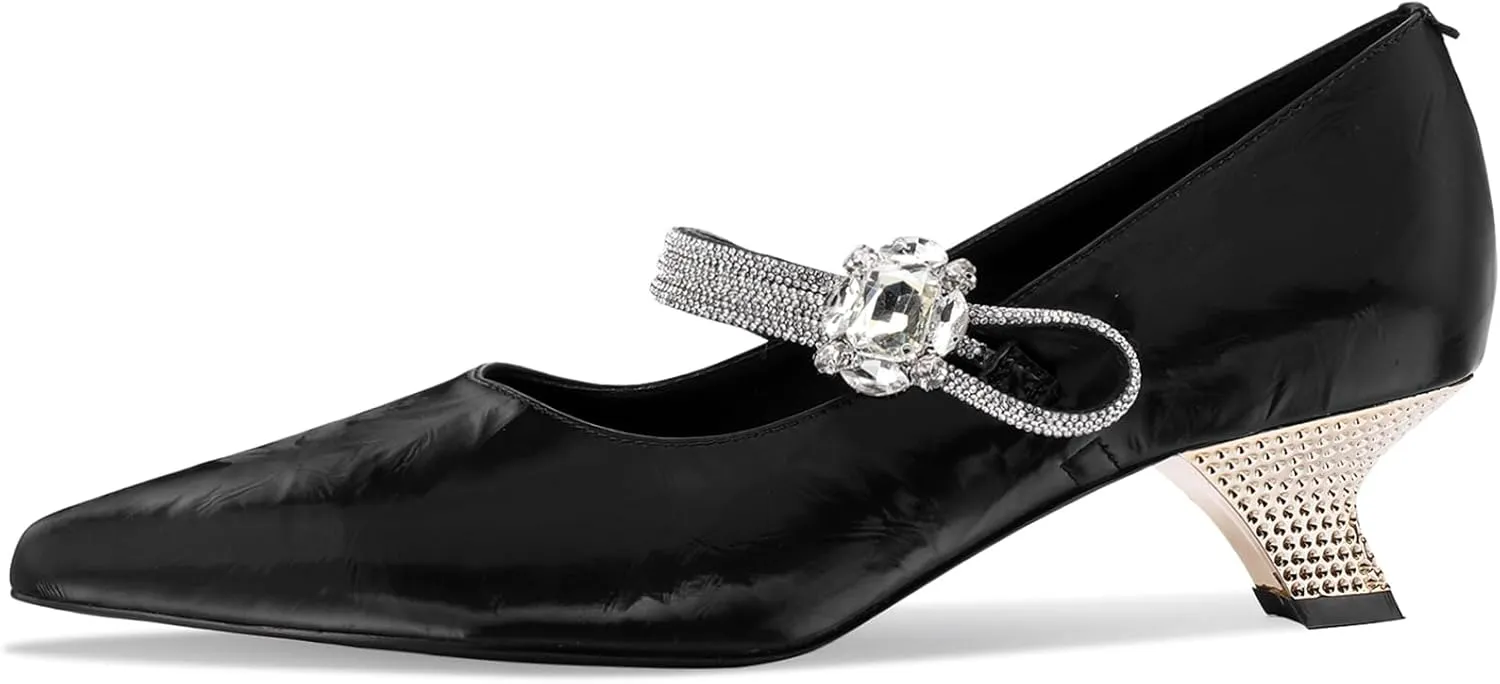 Kitten Heels Low Heels for Women Pointed Toe Pumps Rhinestone Crystal Closed Toe Dressy Comfortable Sexy Elegantes Wedding Slip On Formal Prom Sparkly 1 Inch Shoes