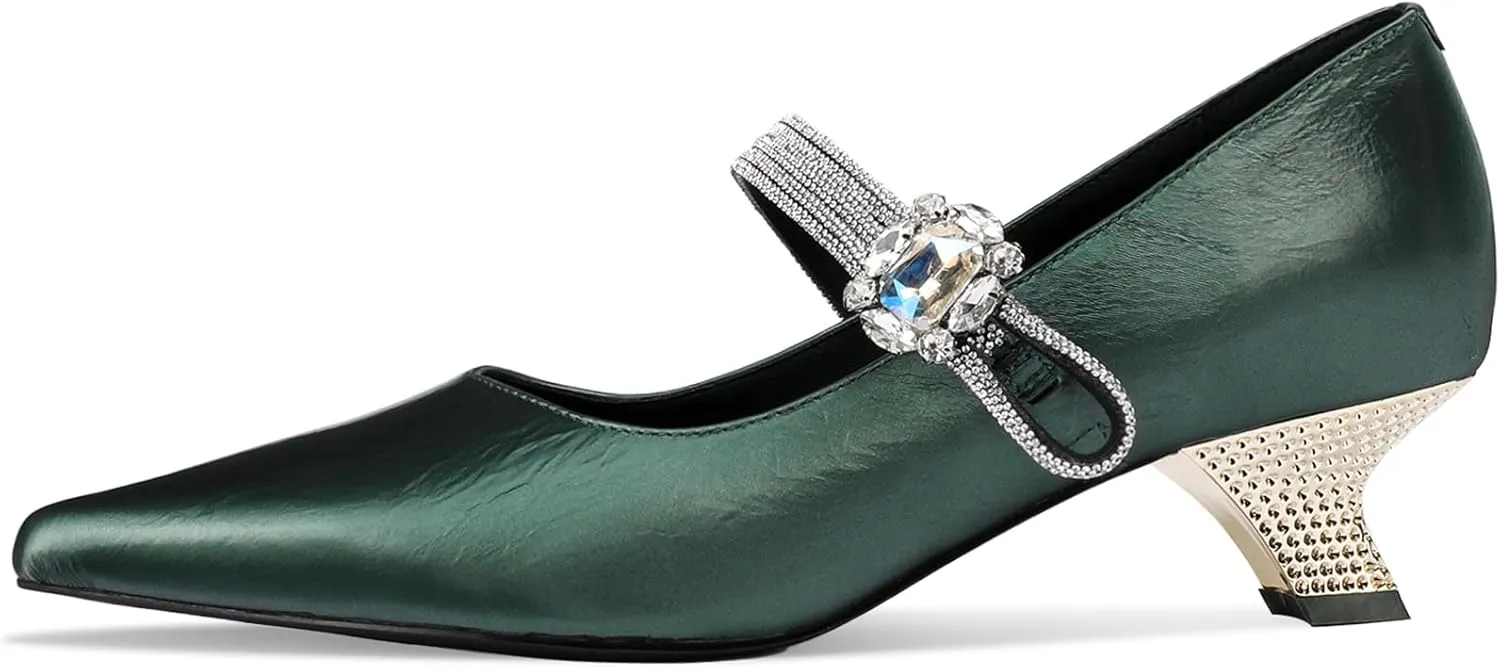 Kitten Heels Low Heels for Women Pointed Toe Pumps Rhinestone Crystal Closed Toe Dressy Comfortable Sexy Elegantes Wedding Slip On Formal Prom Sparkly 1 Inch Shoes
