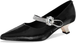 Kitten Heels Low Heels for Women Pointed Toe Pumps Rhinestone Crystal Closed Toe Dressy Comfortable Sexy Elegantes Wedding Slip On Formal Prom Sparkly 1 Inch Shoes