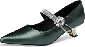 Kitten Heels Low Heels for Women Pointed Toe Pumps Rhinestone Crystal Closed Toe Dressy Comfortable Sexy Elegantes Wedding Slip On Formal Prom Sparkly 1 Inch Shoes