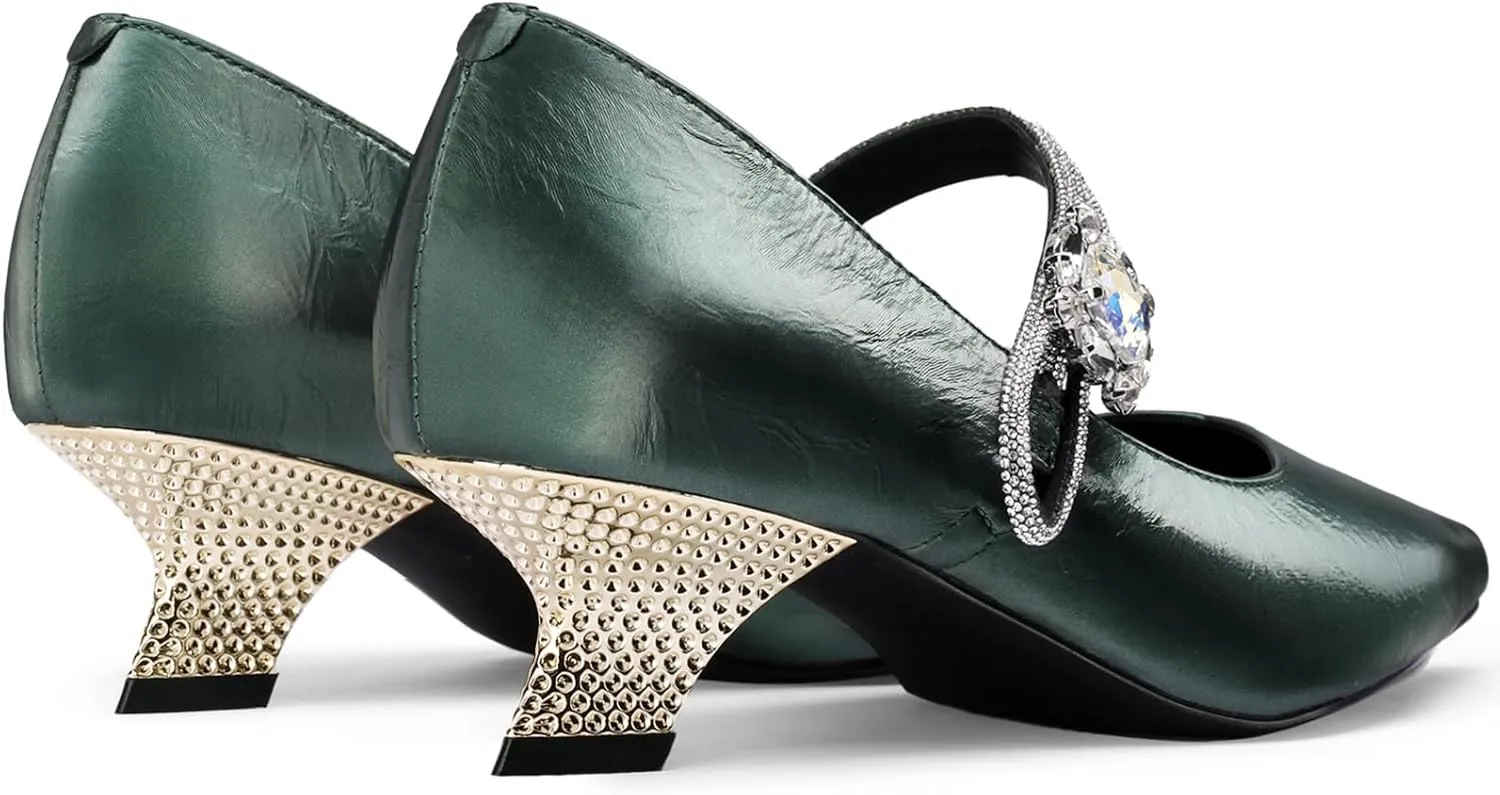 Kitten Heels Low Heels for Women Pointed Toe Pumps Rhinestone Crystal Closed Toe Dressy Comfortable Sexy Elegantes Wedding Slip On Formal Prom Sparkly 1 Inch Shoes