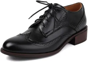 Large Size Heels Womens Leather Oxfords Shoes for Women Perforated Lace-up Wingtip Vintage Brogues Shoes