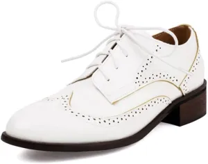 Large Size Heels Womens Leather Oxfords Shoes for Women Perforated Lace-up Wingtip Vintage Brogues Shoes