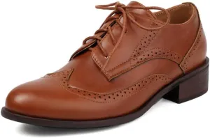 Large Size Heels Womens Leather Oxfords Shoes for Women Perforated Lace-up Wingtip Vintage Brogues Shoes
