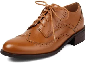 Large Size Heels Womens Leather Oxfords Shoes for Women Perforated Lace-up Wingtip Vintage Brogues Shoes
