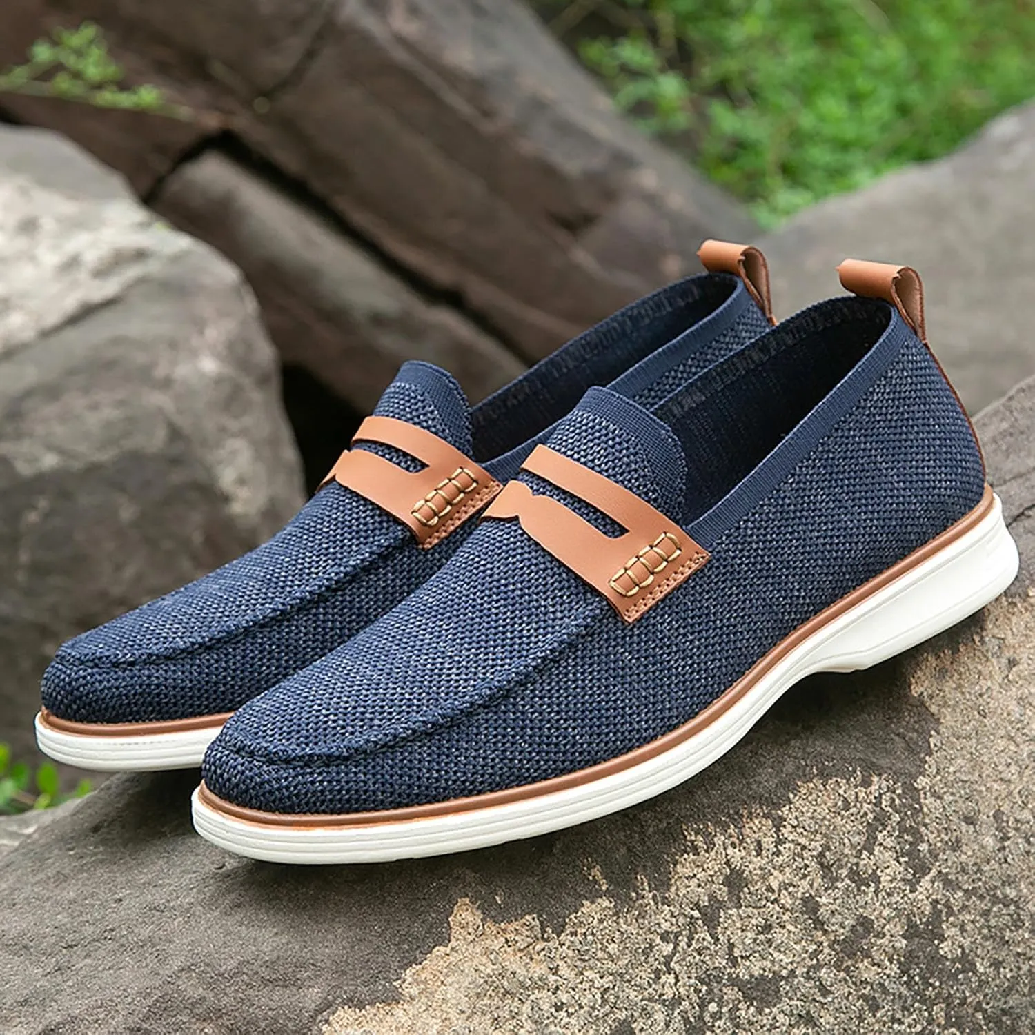 Leisure Men Four Seasons Mesh Non Slip Flat Round Toe Breathable Slip On Lazy Leisure Shoes for Men Casual No Shoelace Men's