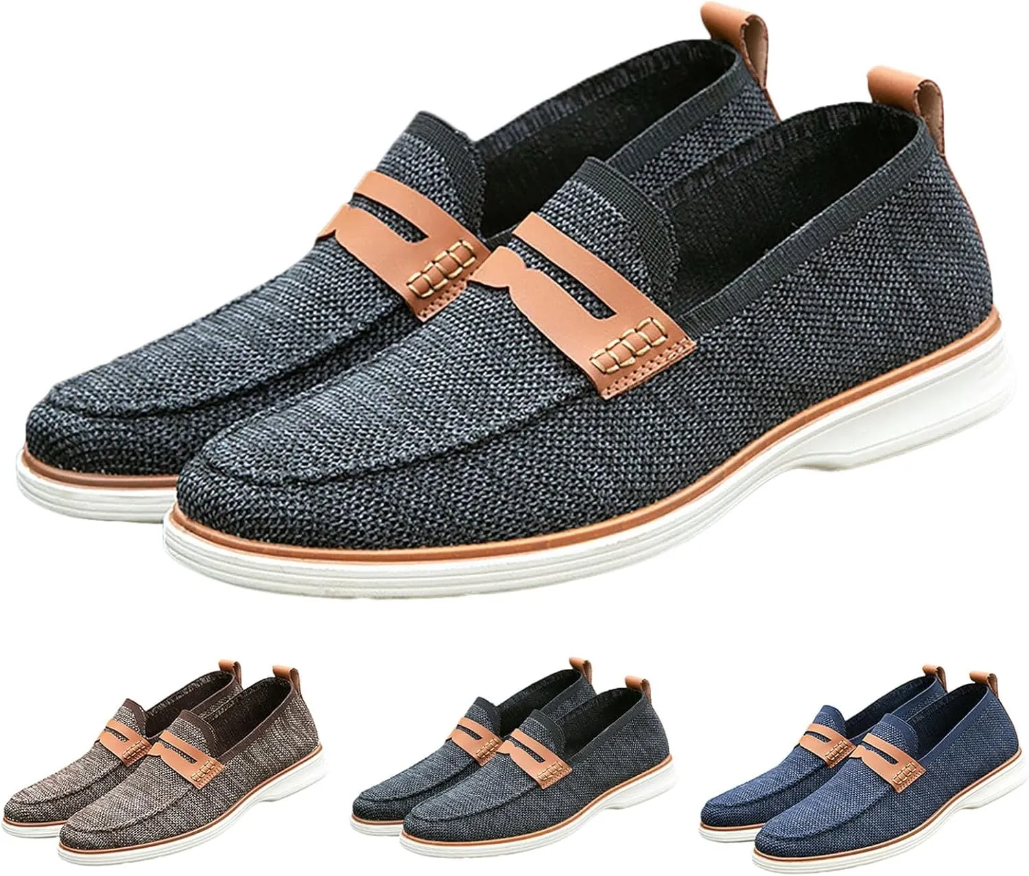 Leisure Men Four Seasons Mesh Non Slip Flat Round Toe Breathable Slip On Lazy Leisure Shoes for Men Casual No Shoelace Men's