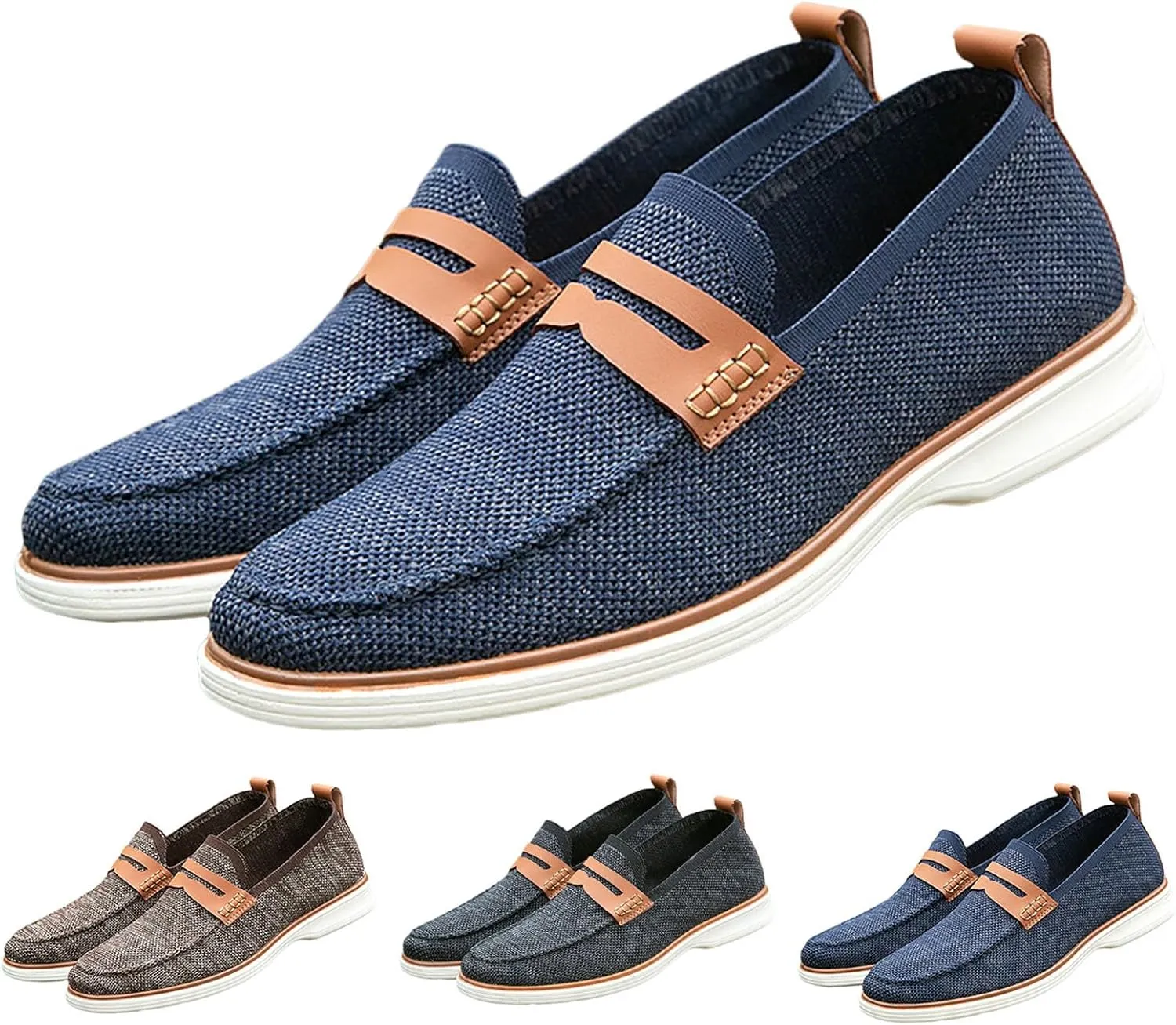 Leisure Men Four Seasons Mesh Non Slip Flat Round Toe Breathable Slip On Lazy Leisure Shoes for Men Casual No Shoelace Men's