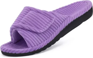 Litfun Orthopedic House Slippers for Women Adjustable Arch Support Indoor Slippers Open Toe Corduroy Bedroom Shoes