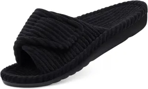 Litfun Orthopedic House Slippers for Women Adjustable Arch Support Indoor Slippers Open Toe Corduroy Bedroom Shoes
