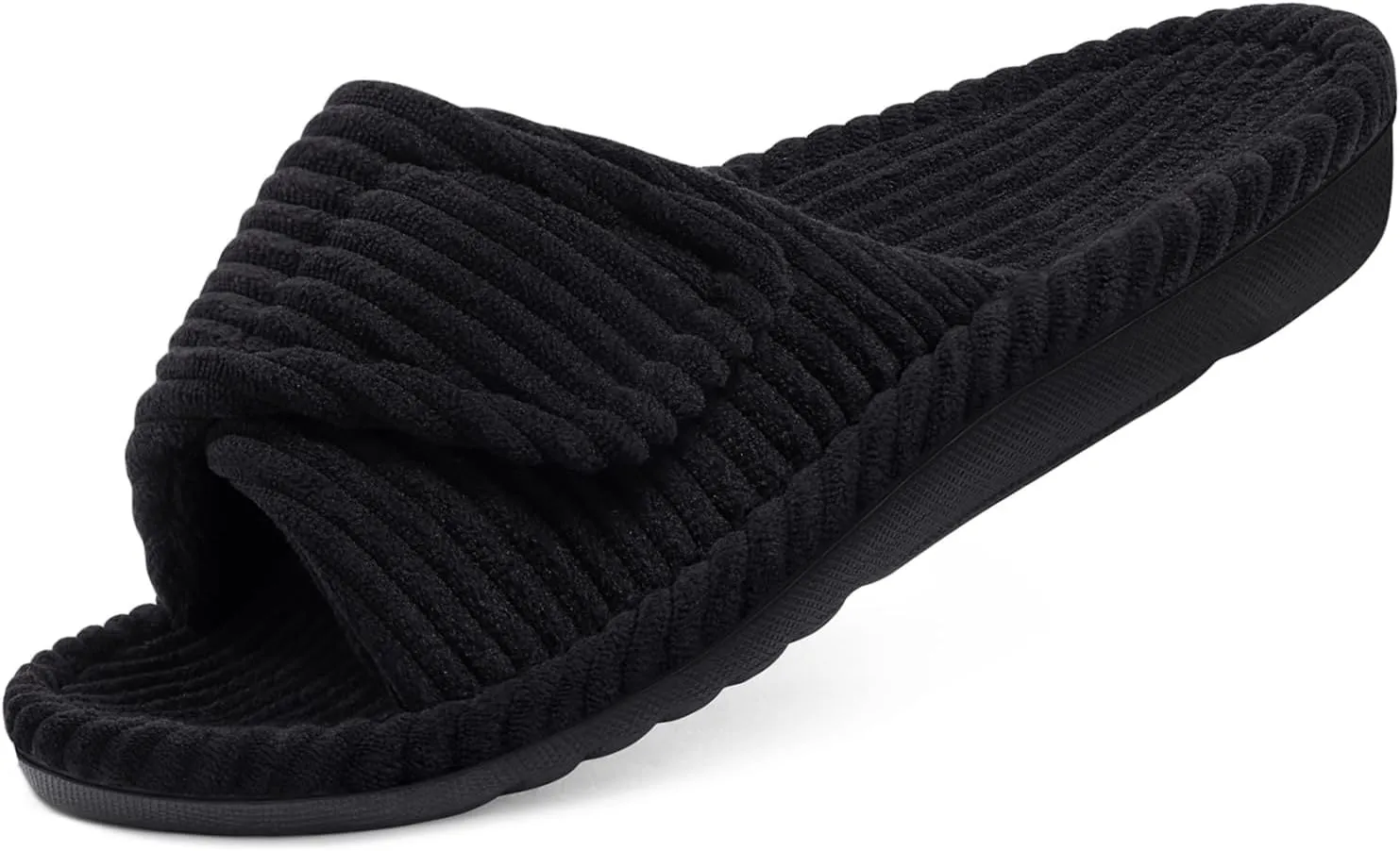 Litfun Orthopedic House Slippers for Women Adjustable Arch Support Indoor Slippers Open Toe Corduroy Bedroom Shoes