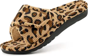 Litfun Orthopedic House Slippers for Women Adjustable Arch Support Indoor Slippers Open Toe Corduroy Bedroom Shoes