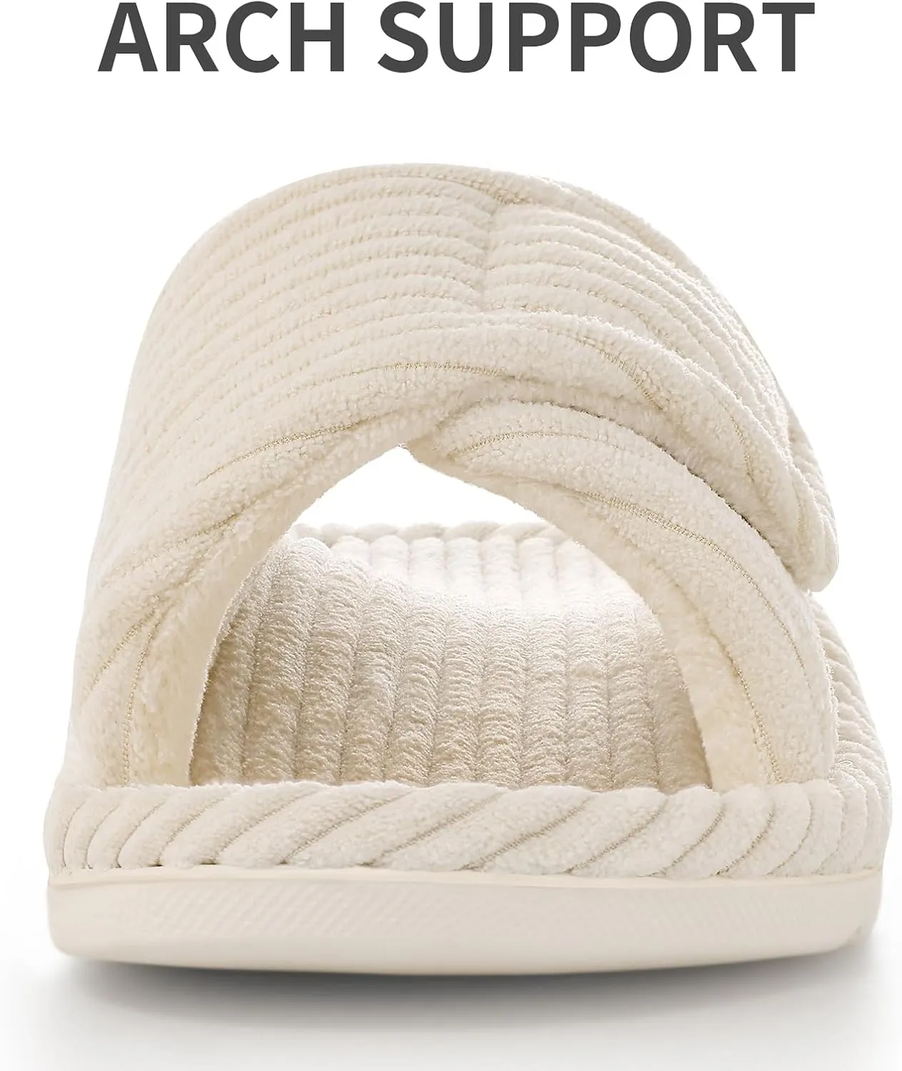 Litfun Orthopedic House Slippers for Women Adjustable Arch Support Indoor Slippers Open Toe Corduroy Bedroom Shoes