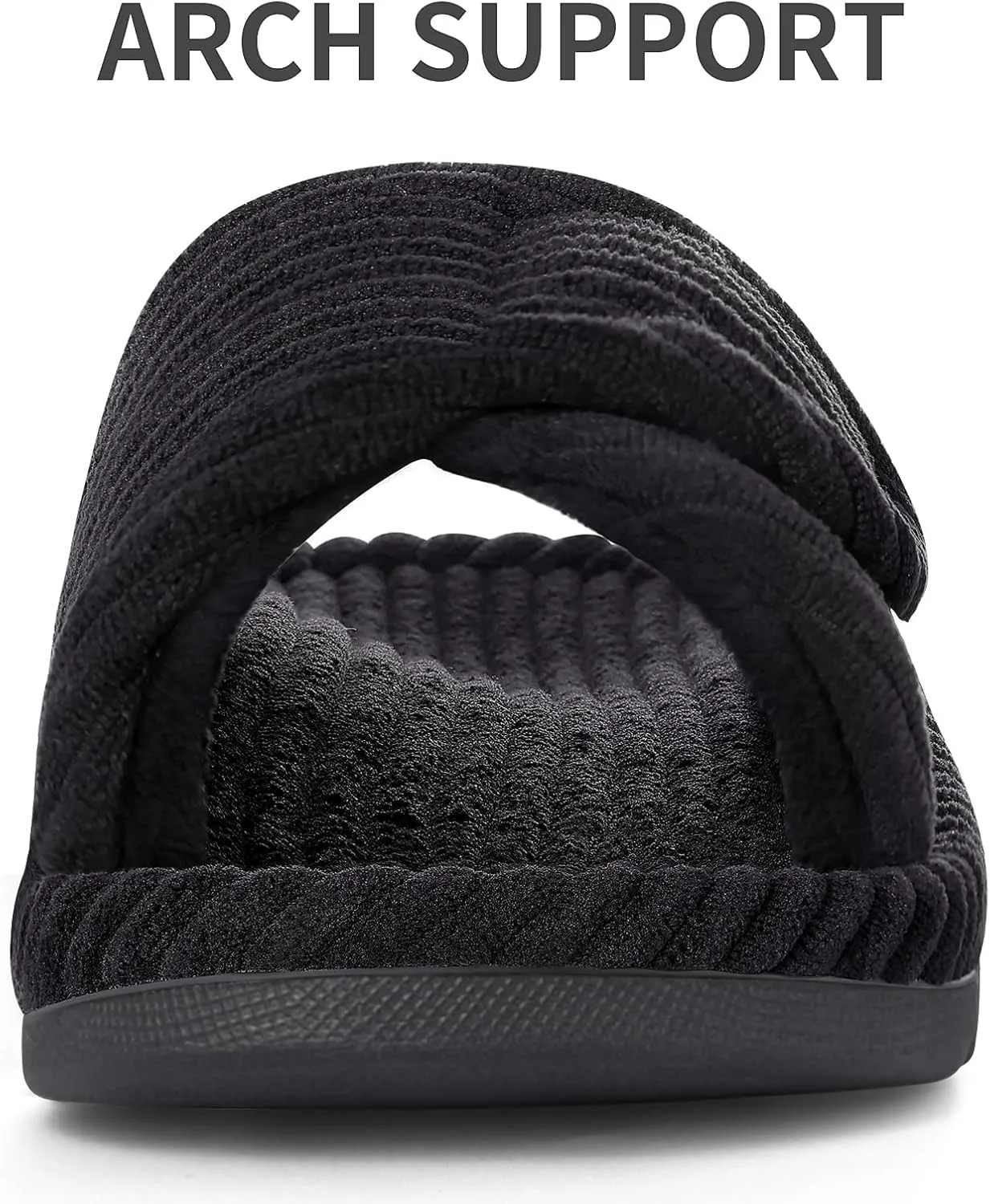Litfun Orthopedic House Slippers for Women Adjustable Arch Support Indoor Slippers Open Toe Corduroy Bedroom Shoes