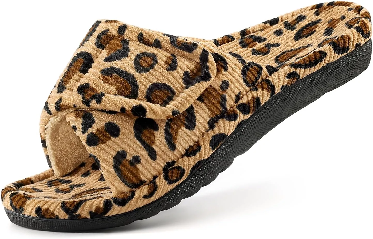 Litfun Orthopedic House Slippers for Women Adjustable Arch Support Indoor Slippers Open Toe Corduroy Bedroom Shoes