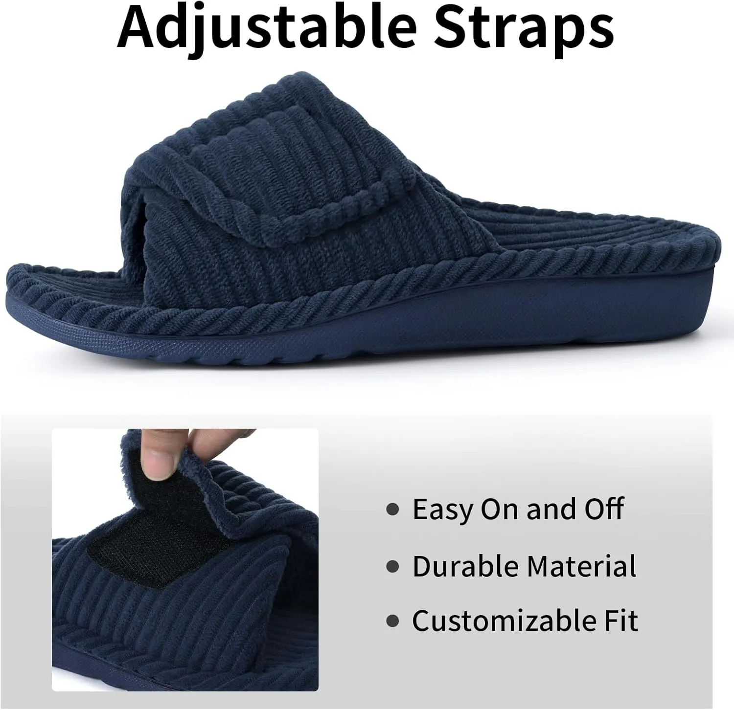 Litfun Orthopedic House Slippers for Women Adjustable Arch Support Indoor Slippers Open Toe Corduroy Bedroom Shoes