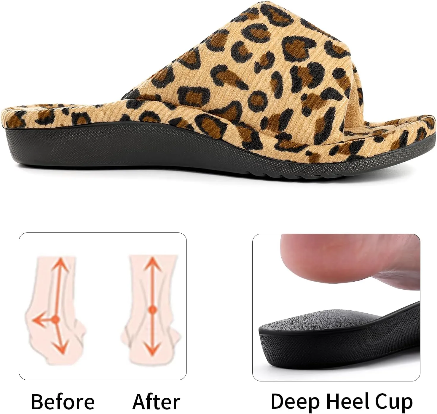 Litfun Orthopedic House Slippers for Women Adjustable Arch Support Indoor Slippers Open Toe Corduroy Bedroom Shoes