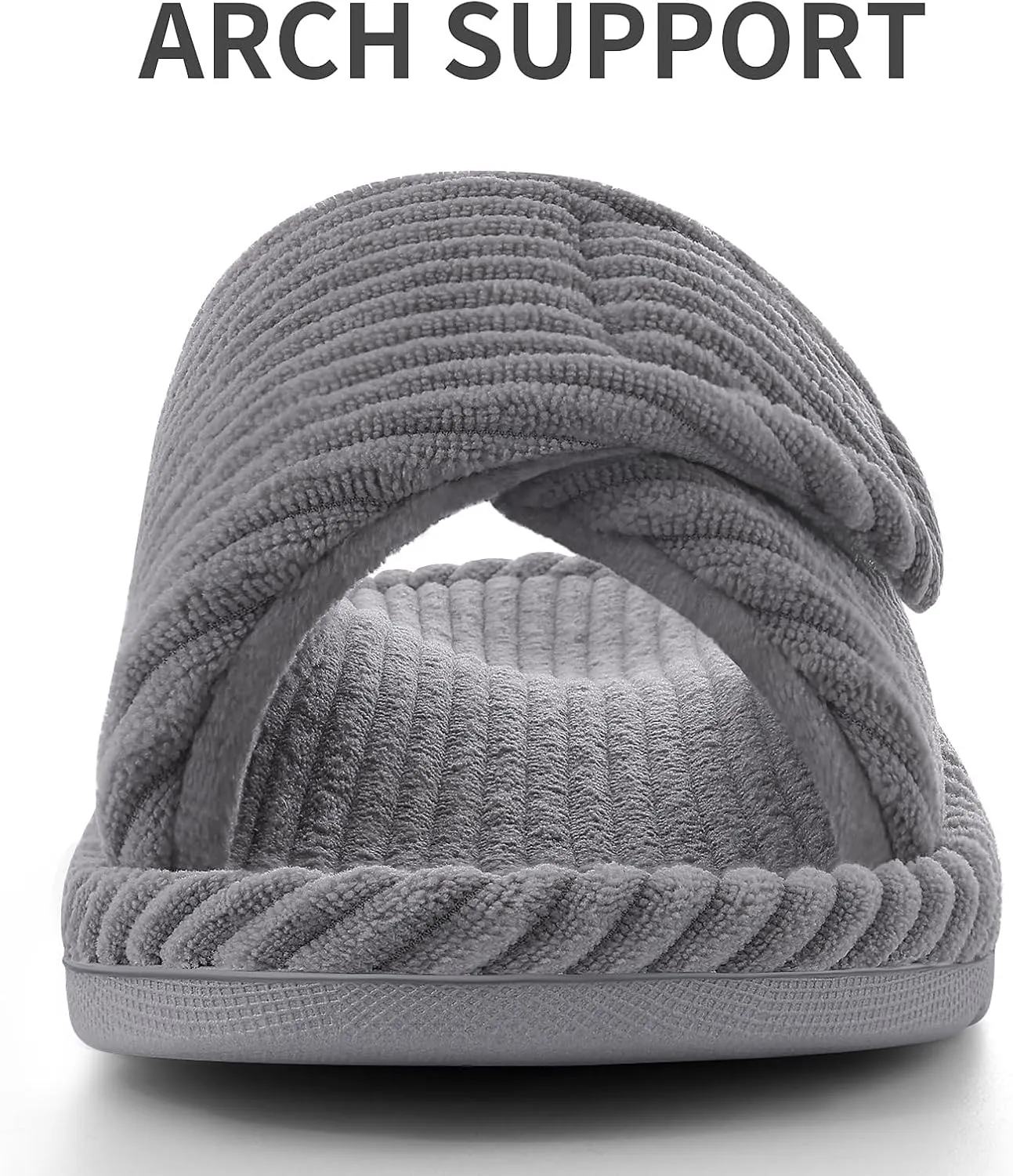 Litfun Orthopedic House Slippers for Women Adjustable Arch Support Indoor Slippers Open Toe Corduroy Bedroom Shoes
