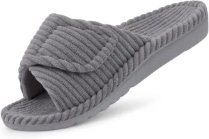 Litfun Orthopedic House Slippers for Women Adjustable Arch Support Indoor Slippers Open Toe Corduroy Bedroom Shoes