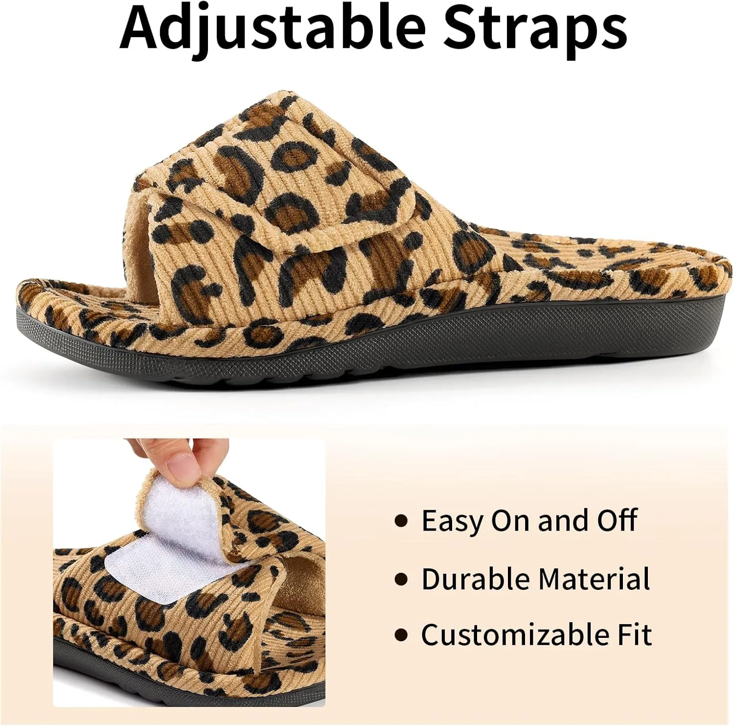 Litfun Orthopedic House Slippers for Women Adjustable Arch Support Indoor Slippers Open Toe Corduroy Bedroom Shoes