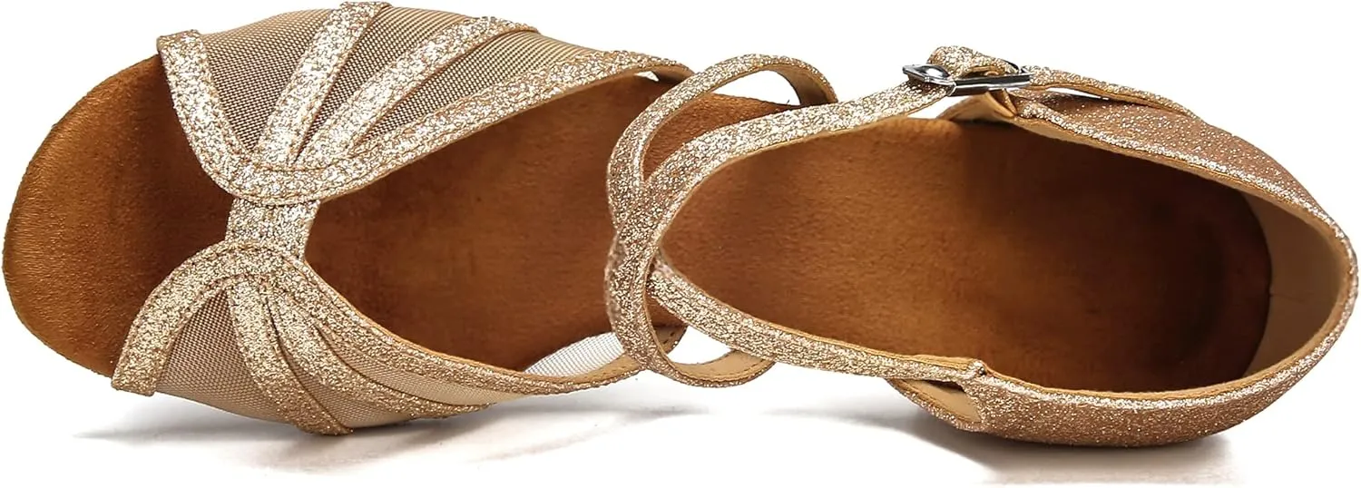 Low Heel Ballroom Dance Shoes Women Latin Salsa Practice Dancing Shoes 1.5 Inch Heel ZB14
