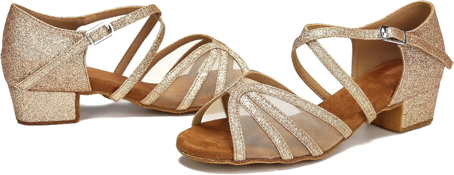 Low Heel Ballroom Dance Shoes Women Latin Salsa Practice Dancing Shoes 1.5 Inch Heel ZB14