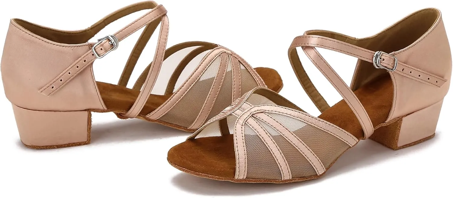 Low Heel Ballroom Dance Shoes Women Latin Salsa Practice Dancing Shoes 1.5 Inch Heel ZB14