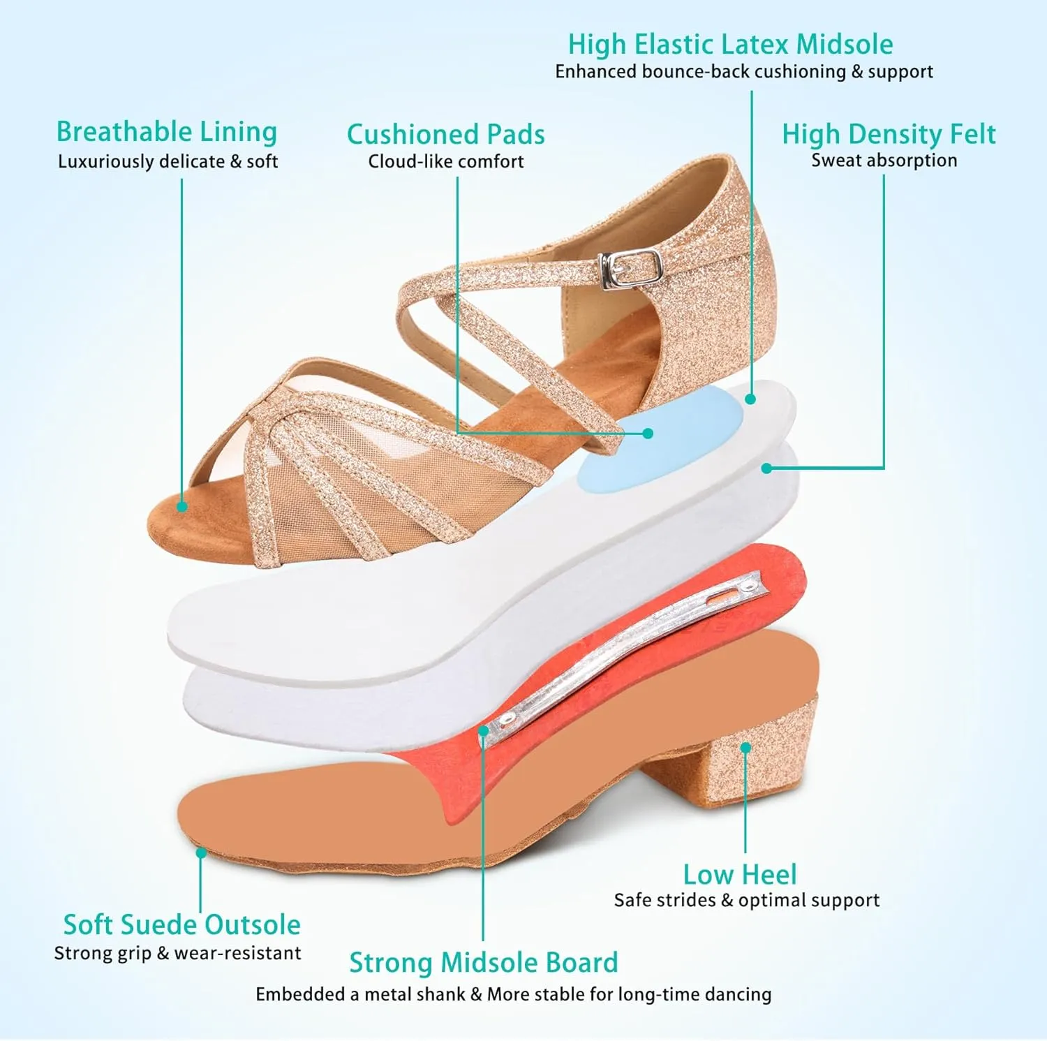 Low Heel Ballroom Dance Shoes Women Latin Salsa Practice Dancing Shoes 1.5 Inch Heel ZB14