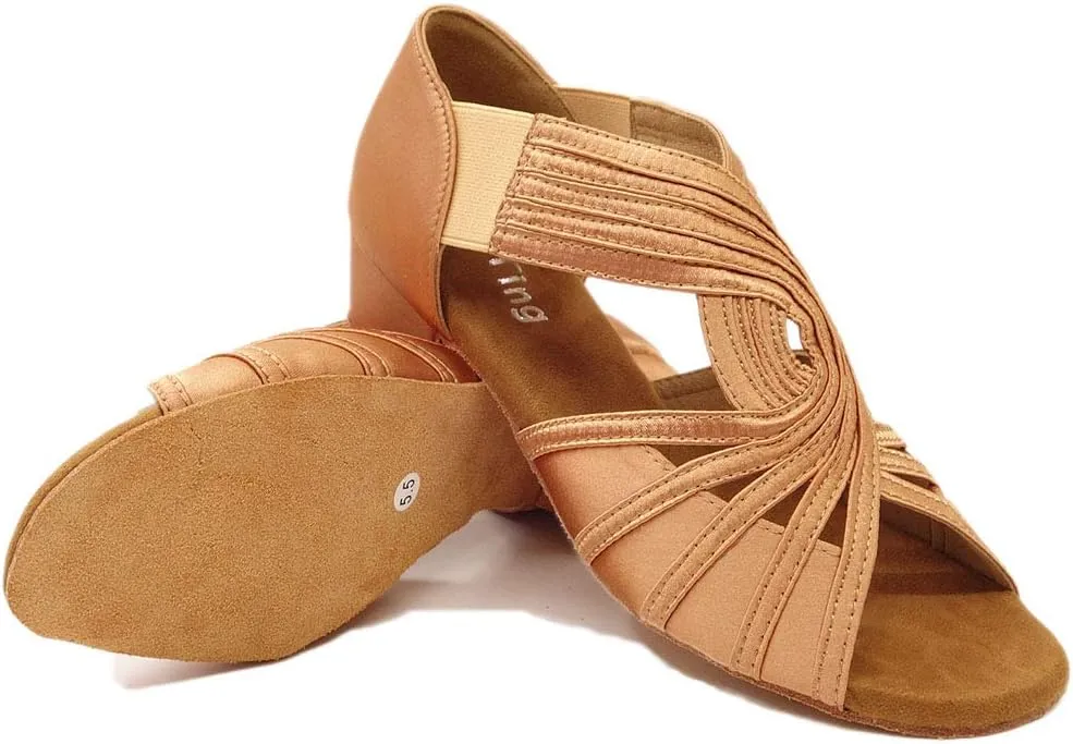 Low Heel Women Ballroom Dance Shoes Salsa Batchata Social Beginner Practice Wedding Dancing 1.5in Heels YT04