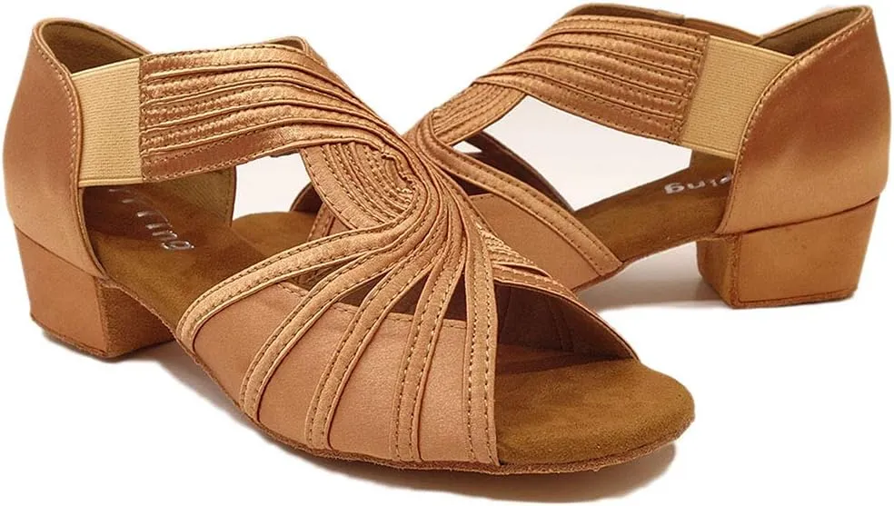 Low Heel Women Ballroom Dance Shoes Salsa Batchata Social Beginner Practice Wedding Dancing 1.5in Heels YT04