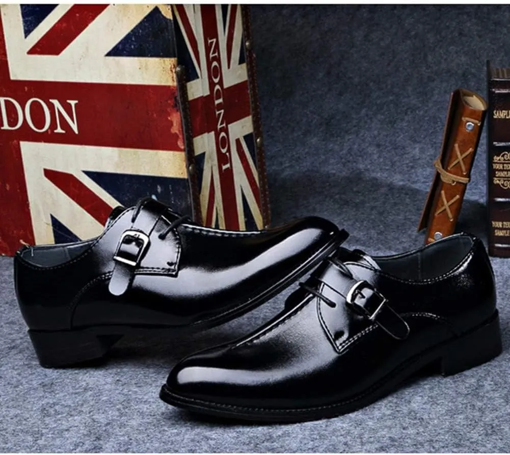 Men Casual Leather Oxfords Business Monk Strap Slip On Work Driving Loafers Walking Shoes Buckle Boat Moccasins