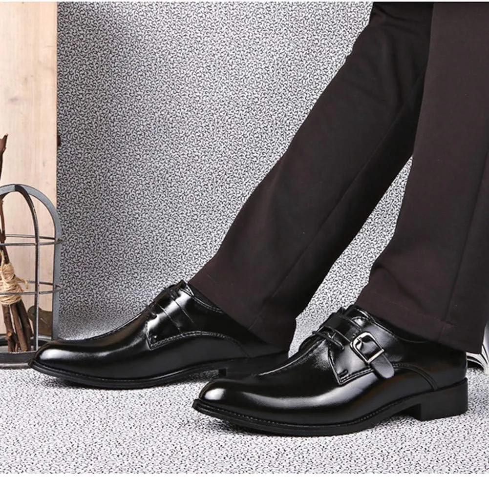 Men Casual Leather Oxfords Business Monk Strap Slip On Work Driving Loafers Walking Shoes Buckle Boat Moccasins