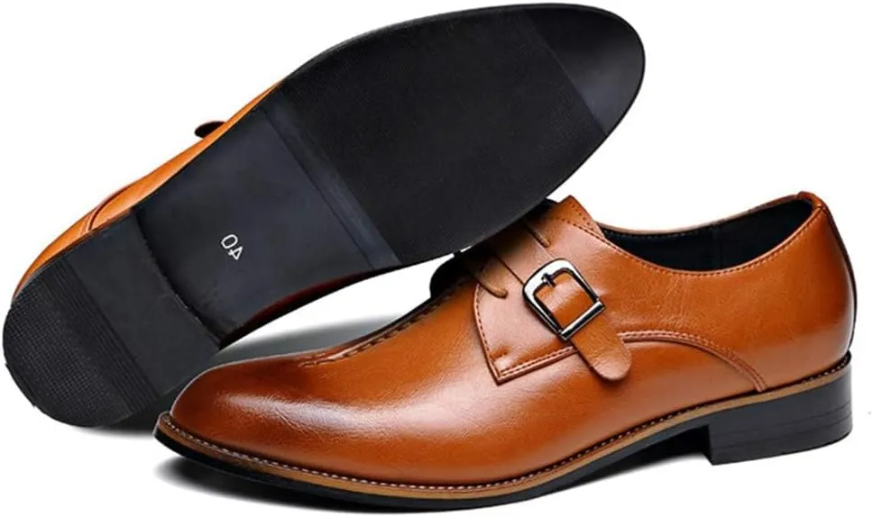 Men Casual Leather Oxfords Business Monk Strap Slip On Work Driving Loafers Walking Shoes Buckle Boat Moccasins