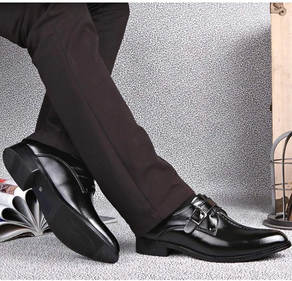 Men Casual Leather Oxfords Business Monk Strap Slip On Work Driving Loafers Walking Shoes Buckle Boat Moccasins