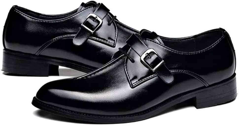 Men Casual Leather Oxfords Business Monk Strap Slip On Work Driving Loafers Walking Shoes Buckle Boat Moccasins