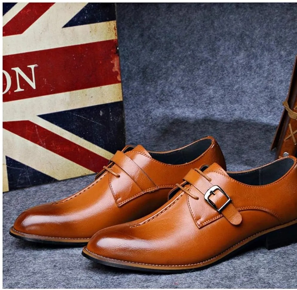 Men Casual Leather Oxfords Business Monk Strap Slip On Work Driving Loafers Walking Shoes Buckle Boat Moccasins