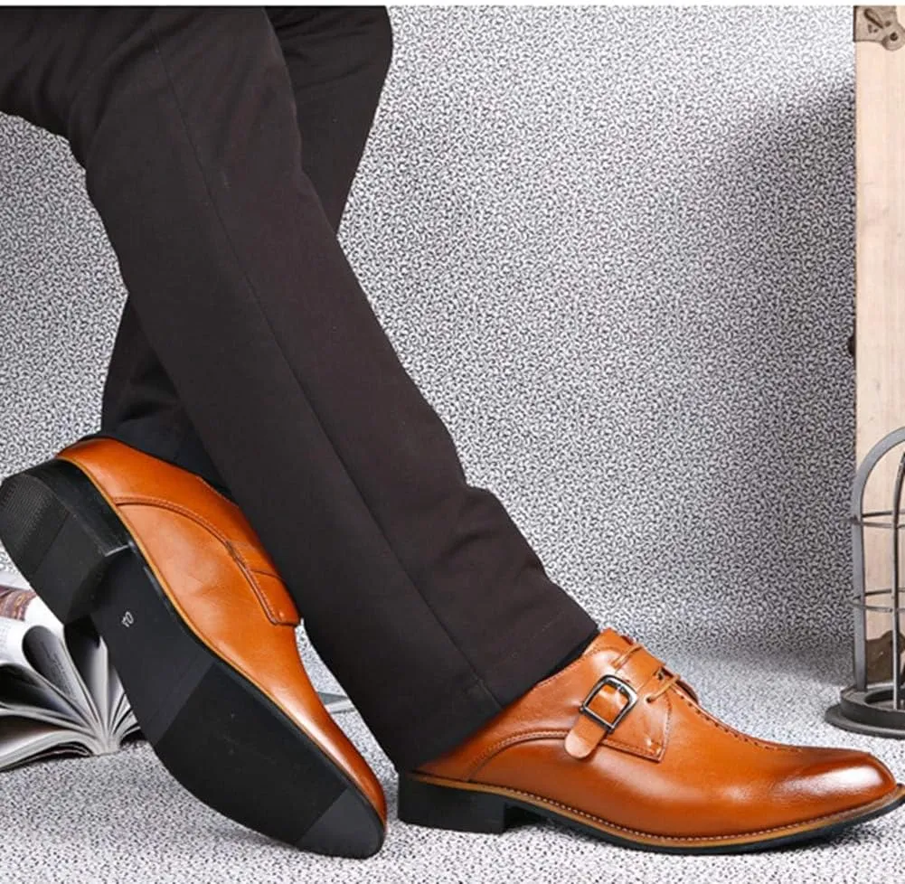Men Casual Leather Oxfords Business Monk Strap Slip On Work Driving Loafers Walking Shoes Buckle Boat Moccasins
