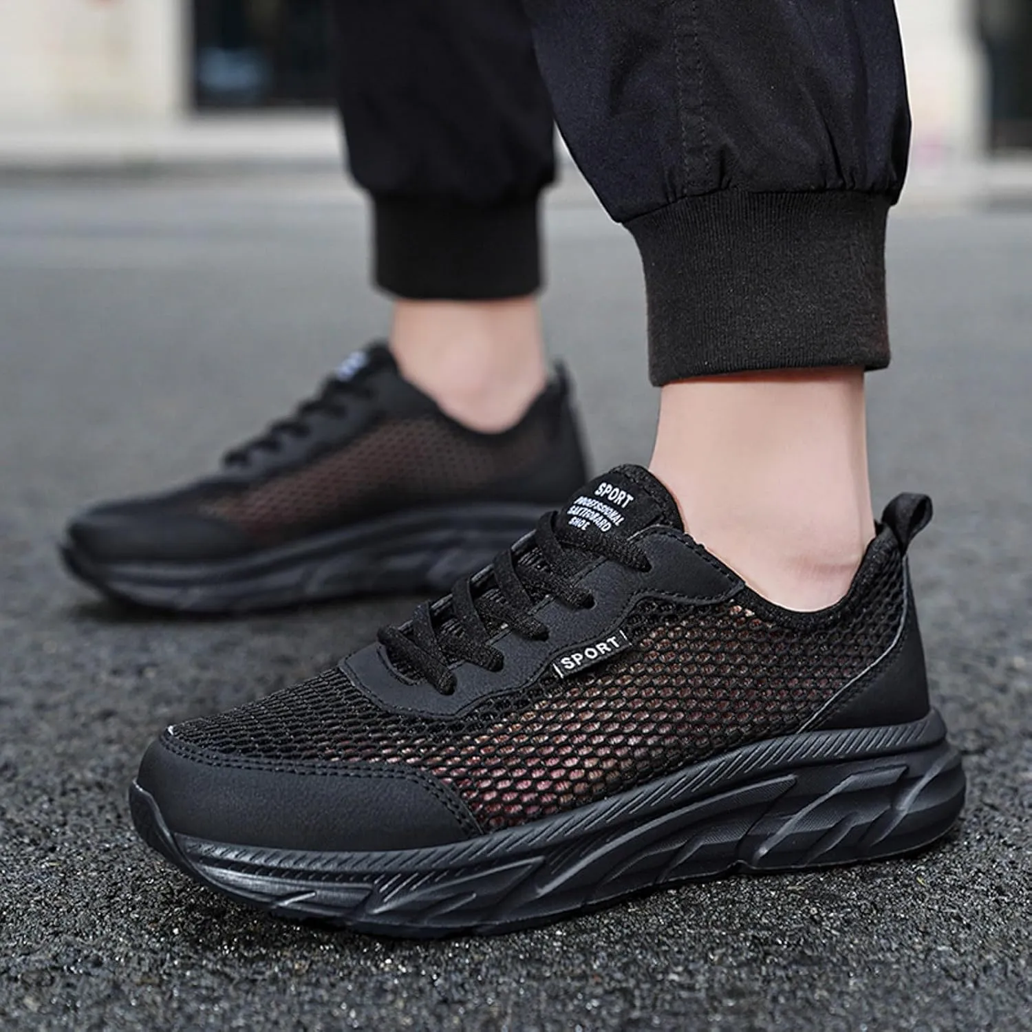 Men Sports Shoes Fashion New Pattern Simple Solid Flat Bottom Comfortable Mesh Breathable Lace Up Casual Sneaker Men Men's Sp
